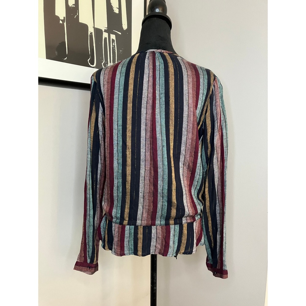 Rails Beaux Varadero Stripe Multicolor Tie‎ Waist Peplum Boho Retro Blouse Small - Picture 5 of 9